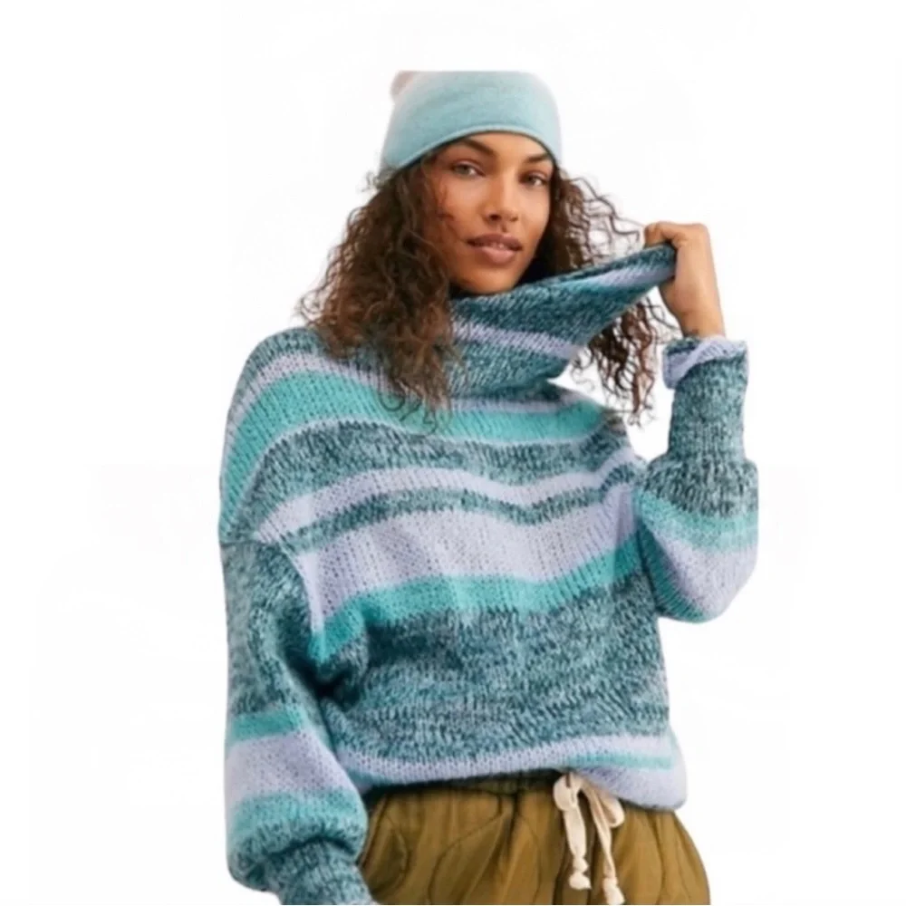 NWT Free People Alpaca Candy Stripe Tunic Sweater in Waterfalls Combo